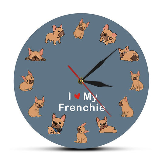 French Bulldog Printed Wall Clock Backlight Pet Shop Dog Breed Decor I Love My Frenchie Puppy Silent Non-ticking Clock