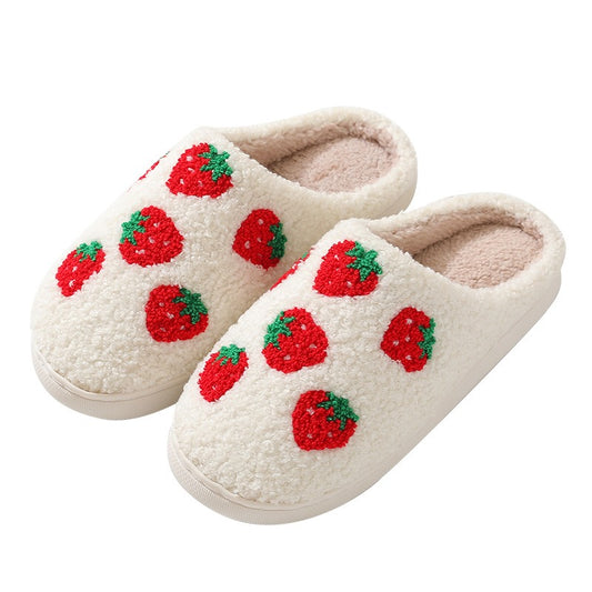 Comfortable home strawberry winter cotton slippers for men and women thick soled warm cotton slippers for couples
